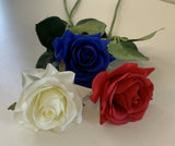 F-SP0107 Real Touch Quality Single Rose Stem 42cm Latex Rose Blue / White / Red | ARTISTIC GREENERY 