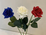 F-SP0107 Real Touch Quality Single Rose Stem 42cm Latex Rose Blue / White / Red | ARTISTIC GREENERY 