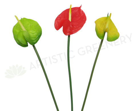 F0046 Anthurium Stem Real Touch 67cm Light Green / Red / Yellow