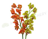 F0056 Cymbidium Orchid Spray Real Touch 100cm Yellow / Orange