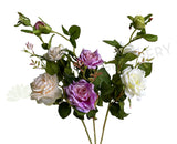 F0100 Silk Open Rose Spray 74cm Cream Purple White | ARTISTIC GREENERY