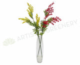 F0105 Wattle / Acacia Mimosa Spray 85cm Yellow / Red