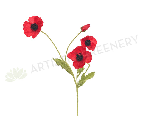 F0111N Red Poppy Spray with Black Center 60cm