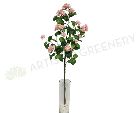 F0124 Hydrangea Branch with Leaves 144cm Pink