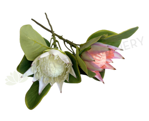 F0160S Faux King Protea Single Stem 53cm White / Light Pink | ARTISTIC GREENERY