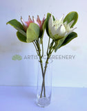 F0160S Faux King Protea Single Stem 53cm White / Light Pink | ARTISTIC GREENERY