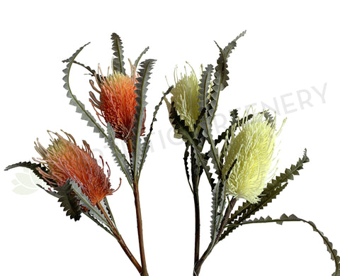 F0218-2 Artificial Doubled Banksia Stem 80cm White / Orange | ARTISTIC GREENERY Perth Austrtalia