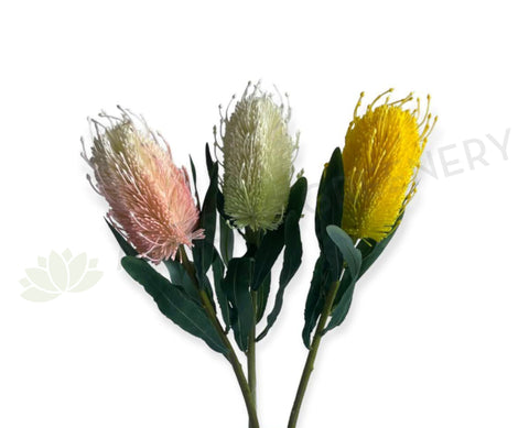 F0218-S85 Artificial Banksia Stem 60cm Light Pink & White / Light Green & White / Yellow | ARTISTIC GREENERY