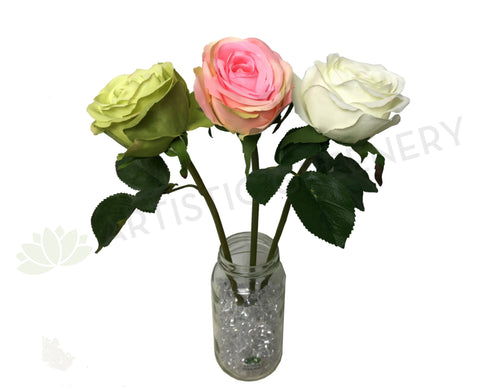 F0244  Single Rose Stem 33cm  Light Green / Pink / White