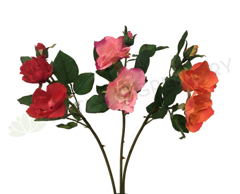 F0247 Open Garden Rose Spray 45cm Red / Pink / Orange (Clearance Stock)