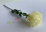 White - F0360 Artificial Pincushion Protea with Leaves / Leucospermum 61cm 5 Colours | ARTISTIC GREENERY