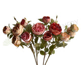 F0377 Artificial Rustic Style David Austin Rose Spray (Burnt Edges) 62cm 4 Colours | ARTISTIC GREENERY