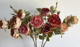 F0377 Artificial Rustic Style David Austin Rose Spray (Burnt Edges) 62cm 4 Colours | ARTISTIC GREENERY