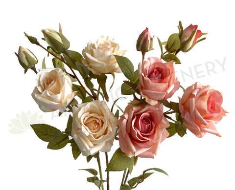 F0380 Artificial Rustic Style Rose Spray 65cm Cream / Pink | ARTISTIC GREENERY