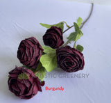 Burgundy - F0382 Silk Rustic Cabbage Rose Spray 70cm 5 Colours | ARTISTIC GREENERY