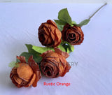 Rustic Orange - F0382 Silk Rustic Cabbage Rose Spray 70cm 5 Colours | ARTISTIC GREENERY