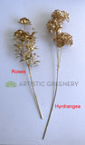 F0389 Artificial Gold Rose Spray 53cm & F0388 Gold Hydrangea Spray 66cm | ARTISTIC GREENERY