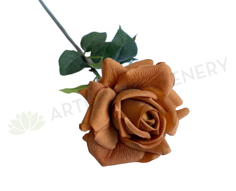 F0391 Latex Single Rose Stem (Open) 75cm Brown Burnt Orange | ARTISTIC GREENERY 