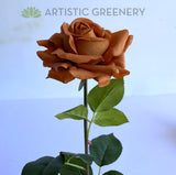 F0391 Latex Single Rose Stem (Open) 75cm Brown Burnt Orange | ARTISTIC GREENERY 