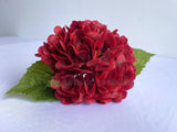 F0395 Real Touch Faux Hydrangea Stem 50cm Red | ARTISTIC GREENERY PERTH