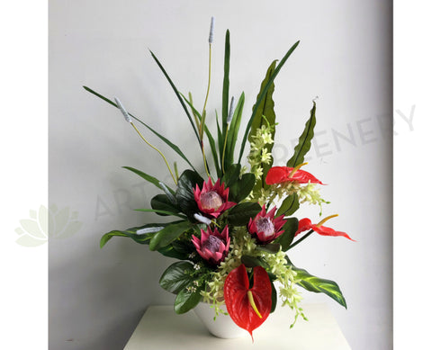 FA1072 - Protea Sugarbushes & Anthuriums Floral Arrangement 80cm Tall