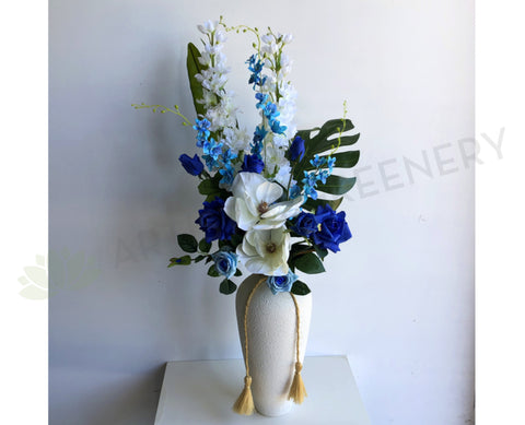 FA1073 - White Magnolia & Blue Roses, Orchids Floral Arrangement 60cm Tall