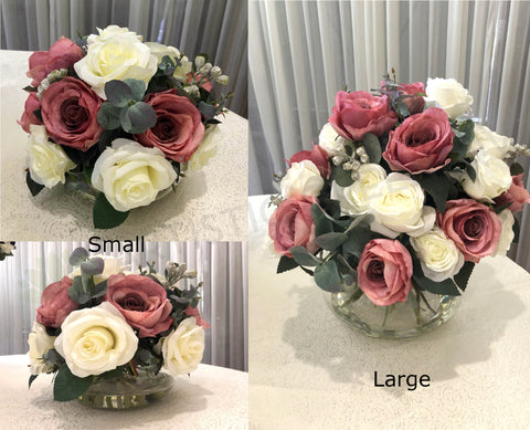 FA1080-3 and 4 - White & Dusty Pink Round Arrangement 2 Sizes