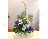 FA1092 - Purple & White Reception Floral Arrangement 70cm Tall | ARTISTIC GREENERY