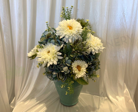 FA1097 - White Sunflowers & Blue Hydrangea Floral Arrangement (55cm Height) | ARTISTIC GREENERY
