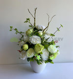 FA1107 - Light Green & White Silk Peony Roses Flower Arrangement 70cm tall | ARTISTIC GREENERY