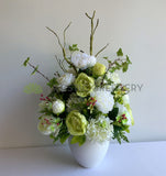 FA1107 - Light Green & White Silk Peony Roses Flower Arrangement 70cm tall | ARTISTIC GREENERY