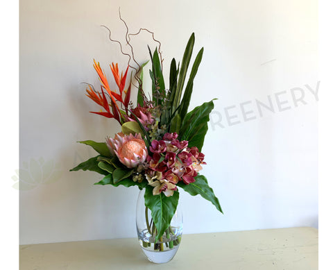 FA1112A - Orchid & King Protea Floral Arrangement (85cm Height) REF: Michelle | ARTISTIC GREENERY