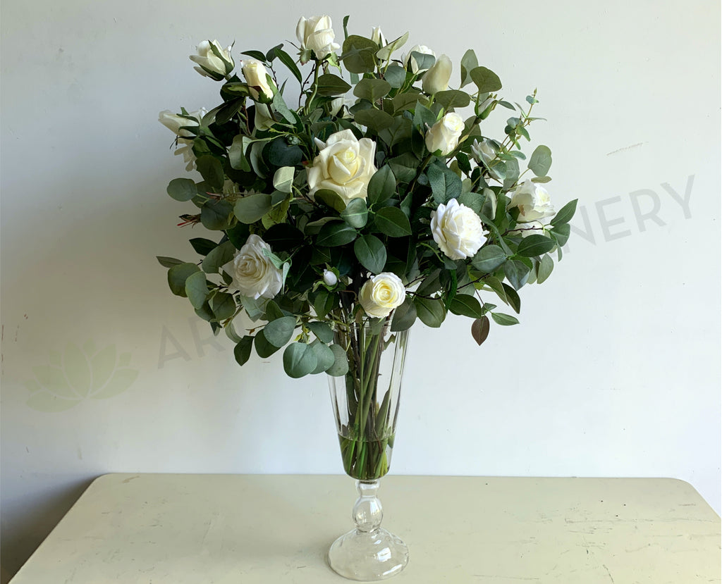 FA1113 Faux White Roses Floral Arrangement (90cm Height) REF Carmel