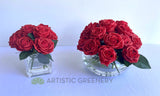 FA1123 - Deluxe Red Roses Arrangement (Real Touch Quality) in Acrylic Water 2 Sizes | ARTISTIC GREENERY