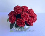 Round Style - FA1123 - Deluxe Red Roses Arrangement (Real Touch Quality) in Acrylic Water 2 Sizes | ARTISTIC GREENERY