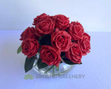 Round Style - FA1123 - Deluxe Red Roses Arrangement (Real Touch Quality) in Acrylic Water 2 Sizes | ARTISTIC GREENERY