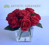 Square - FA1123 - Deluxe Red Roses Arrangement (Real Touch Quality) in Acrylic Water 2 Sizes | ARTISTIC GREENERY