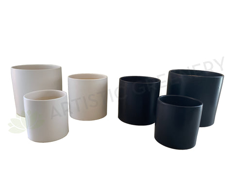 CER-FB82 Stylish Straight Round Ceramic Pots  - Black / White - 3 Sizes