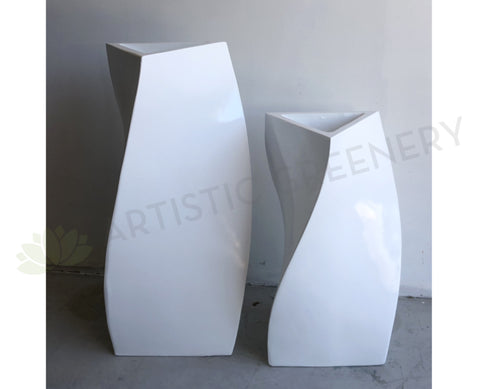 Fiberglass Triangular Twist Planter - White (Code: FG1812 & FG1813)