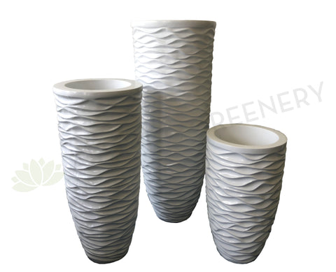 Fiberglass Round Pot Ripple Pattern- White (Code: FG44001)