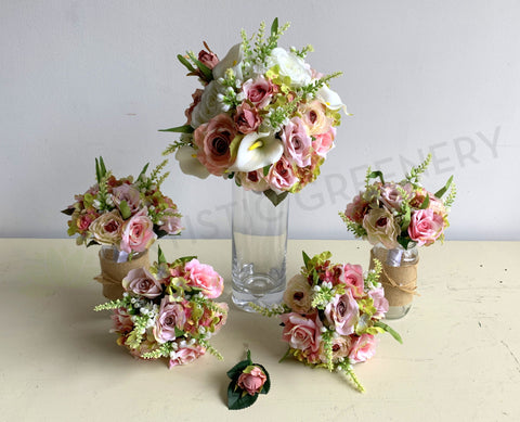 Round Wedding Bouquet Affordable - Pink & White Fatia - Budget Wedding Flowers Perth - ARTISTIC GREENERY