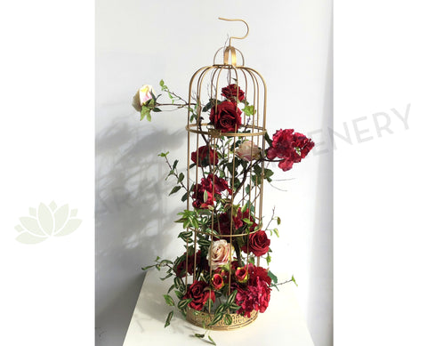 For Hire - Elegant Gold Bird Cage with Flowers 90cm