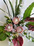 FA1072GS - Protea Sugarbushes & Anthuriums Floral Arrangement 80cm Tall - Goodstart Early Learning - custom-design silk floral arrangement Australia | ARTISTIC GREEENRY
