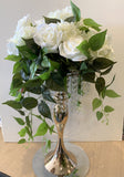 For Hire - White Centrepiece with Greenery on Gold Stand 70cm Tall (Code: HI0023) | ARTISTIC GREENERY