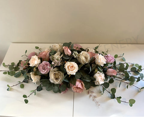 For Hire - Rustic Style Wedding Table Centrepiece 70cm (Code: HI0025) Rustic Rose Arrangement | ARTISTIC GREENERY