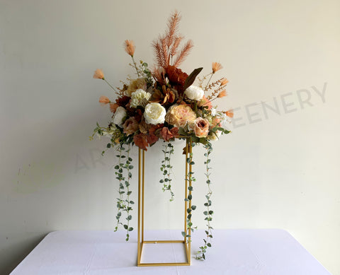 For Hire - Rustic Style Table Centrepiece on 60cm Gold Stand (Code: HI0029GT) Perth Wedding Rustic Theme Decor Hire | ARTISTIC GREENERY