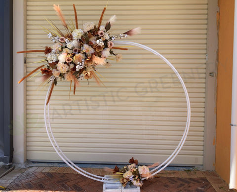 For Hire - Rustic Style Cirular Backdrop with Silk Flower Swags / Dried Flower Look Circle Backdrop Hire for Wedding Perth WA (Code: HI0029) | ARTISTIC GREENERY