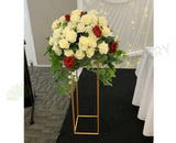 For Hire - White and Burgundy Grand Floral Centrepiece on Gold Stand 80cm (Code: HI0036) Kim | ARTISTIC GREENERY