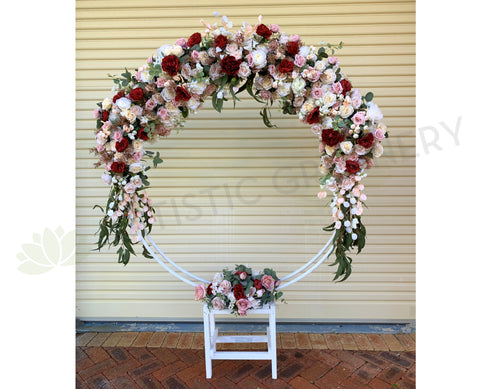 For Hire - Circular Frame / Backdrop with Silk Flower Swags (Code: HI0038) Wedding and Birthday Prop Hire Perth | ARTISTIC GREENERY