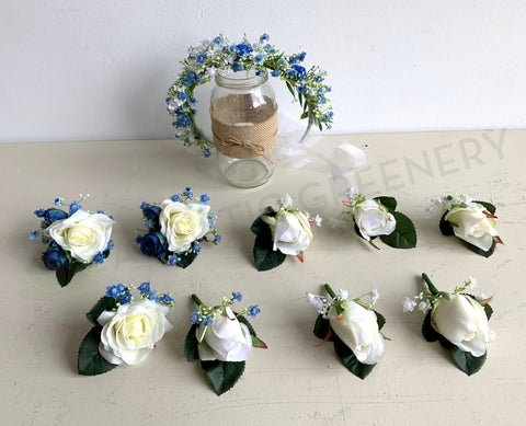 Silk Flowers Wedding Crown, Corsages & Buttonholes - Hayley B  | ARTISTIC GREENERY